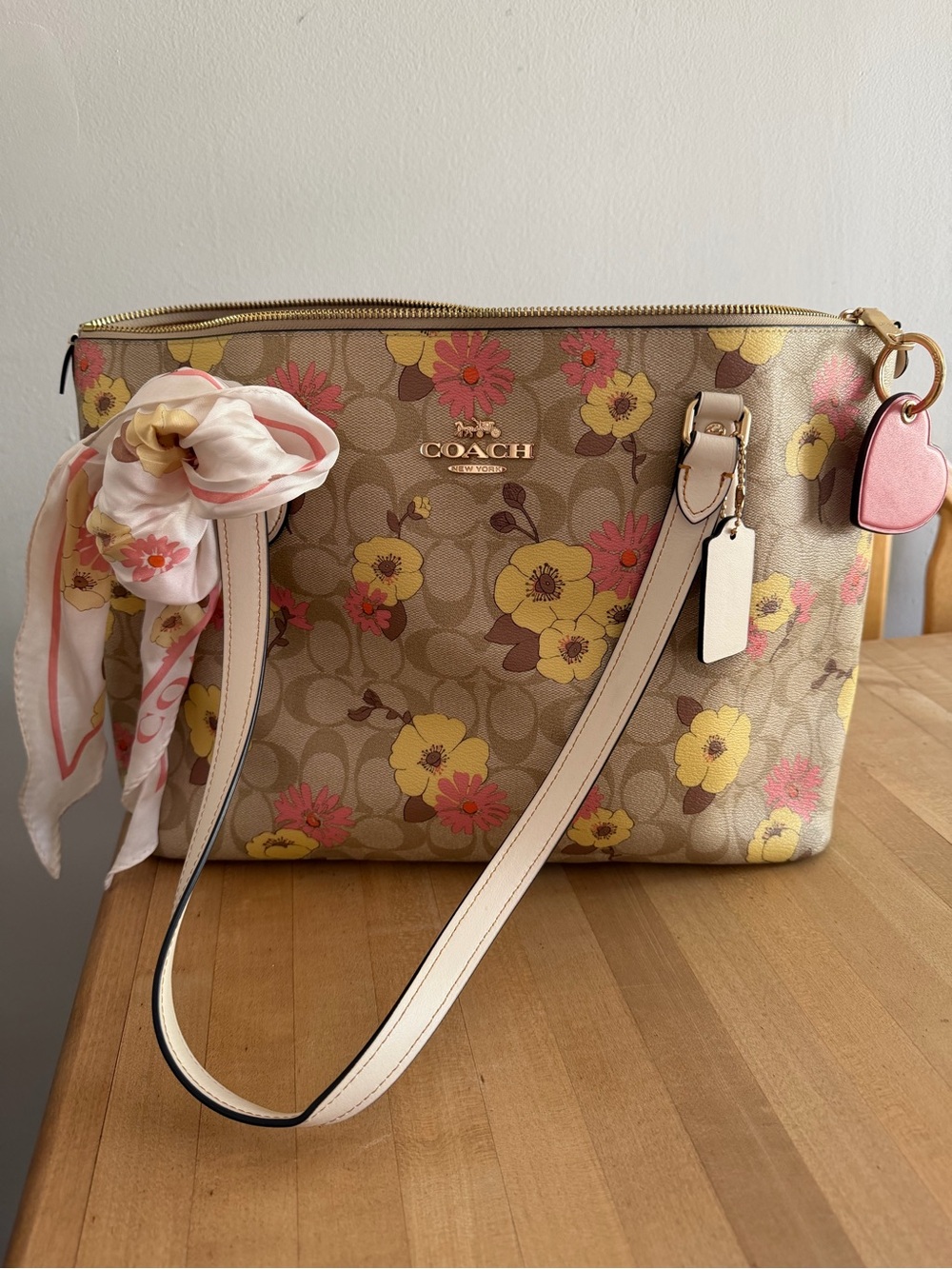 COACH Beige Floral Tote with Yellow & Pink Blooms - Picture 2 of 6